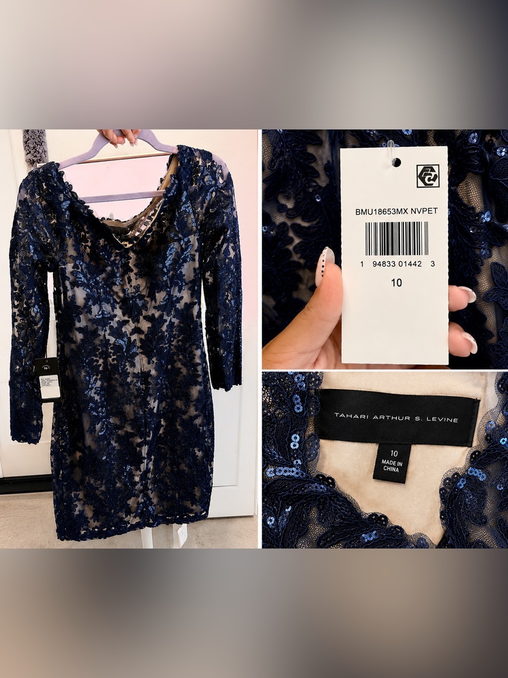 Macy's Navy Lace Embroidered Sheath Dress